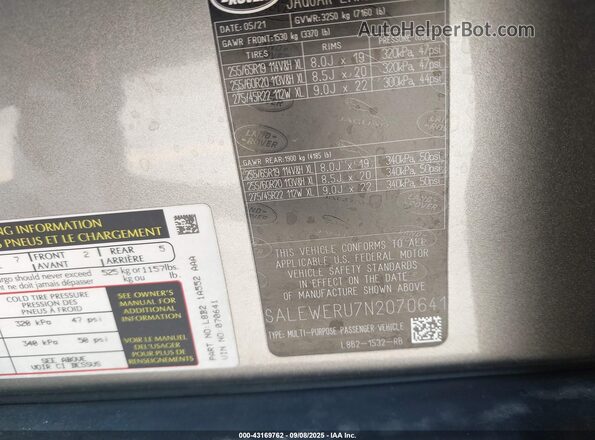 SALEWERU7N2070641 2022 LAND ROVER DEFENDER Gray ძრავის განყოფილების ხედი