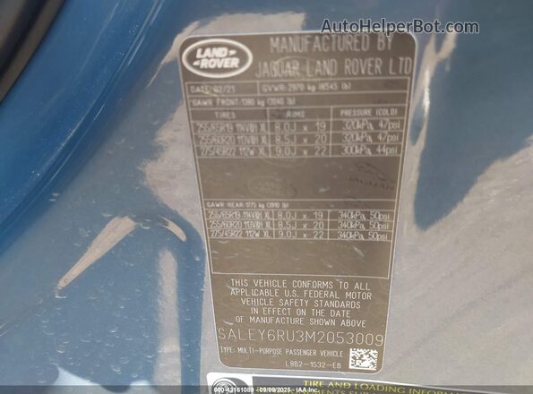 SALEY6RU3M2053009 2021 LAND ROVER DEFENDER Синий Вид подкапотного пространства