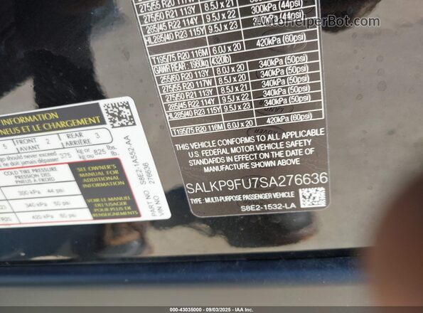 SALKP9FU7SA276636 2025 LAND ROVER RANGE ROVER Black Widok komory silnika