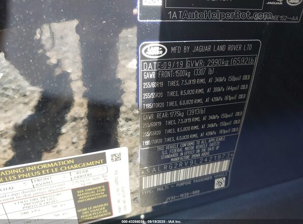 SALRG2RV9L2421973 2020 LAND ROVER DISCOVERY Black Vista del compartimento del motor