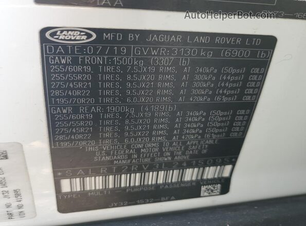SALRT2RV3L2415095 2020 LAND ROVER DISCOVERY White Vista de la etiqueta del VIN