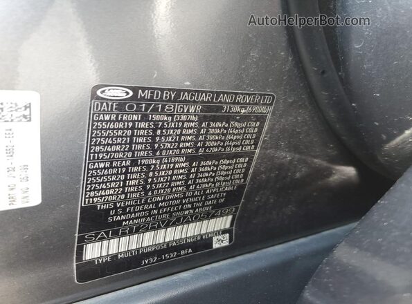 SALRT2RV7JA057499 2018 LAND ROVER DISCOVERY Gray Widok naklejki z numerem VIN