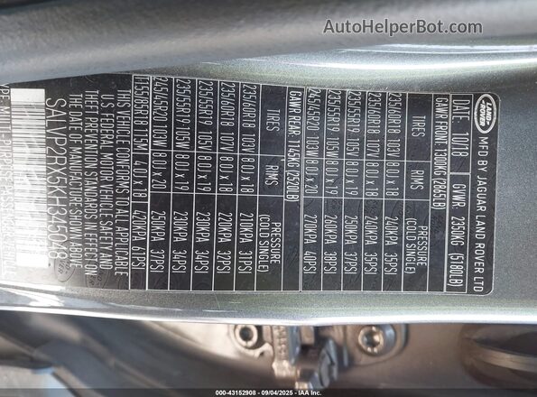 SALVP2RX5KH345048 2019 LAND ROVER RANGE ROVER EVOQUE Gray Widok komory silnika