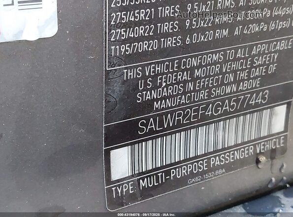 SALWR2EF4GA577443 2016 LAND ROVER RANGE ROVER SPORT Gray Widok komory silnika
