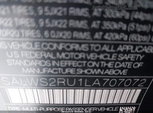 SALWS2RU1LA707072 2020 LAND ROVER RANGE ROVER SPORT Черный Вид подкапотного пространства