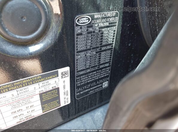 SALYK2FV0LA282224 2020 LAND ROVER RANGE ROVER VELAR Черный Вид подкапотного пространства