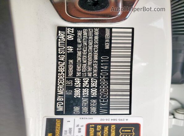 W1KEG2BB8PF014110 2023 MERCEDES-BENZ EQE White Vista de la etiqueta del VIN