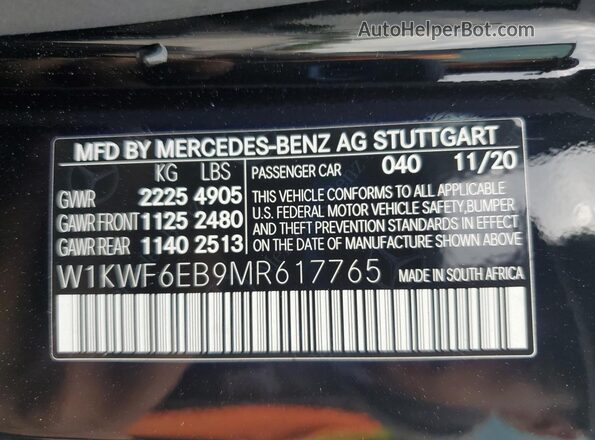 W1KWF6EB9MR617765 2021 MERCEDES-BENZ C Black Vista de la etiqueta del VIN