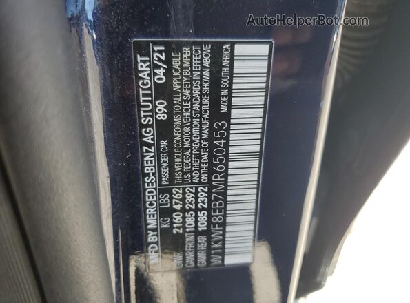 W1KWF8EB7MR650453 2021 MERCEDES-BENZ C Blue Вид підкапотного простору