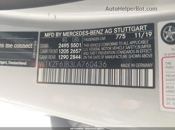 W1KZF6JB3LA760436 2020 MERCEDES-BENZ E-CLASS Silver Widok komory silnika
