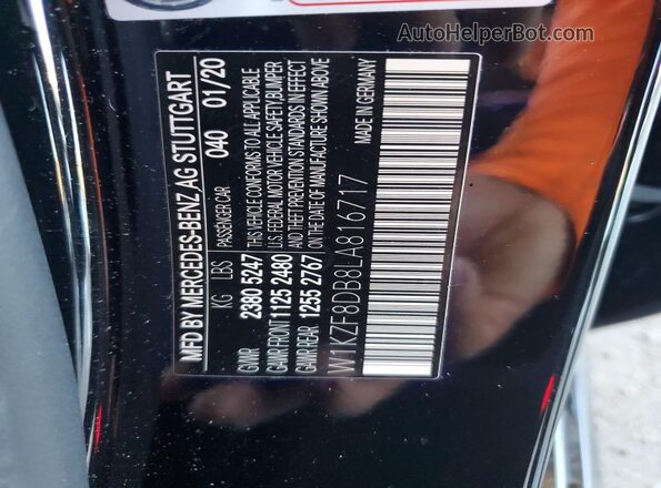 W1KZF8DB8LA816717 2020 MERCEDES-BENZ E Black VIN კოდის სტიკერის ხედი