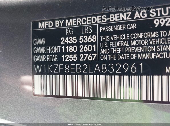 W1KZF8EB2LA832961 2020 MERCEDES-BENZ E-CLASS Серый Вид подкапотного пространства