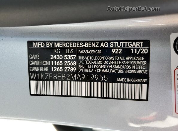 W1KZF8EB2MA919955 2021 MERCEDES-BENZ E Silver Vista del compartimento del motor