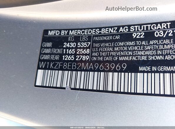 W1KZF8EB2MA963969 2021 MERCEDES-BENZ E Серебряный Вид подкапотного пространства