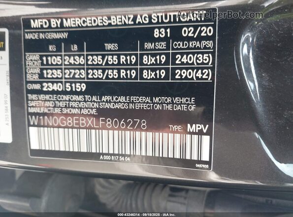 W1N0G8EBXLF806278 2020 MERCEDES-BENZ GLC-CLASS Черный Вид подкапотного пространства
