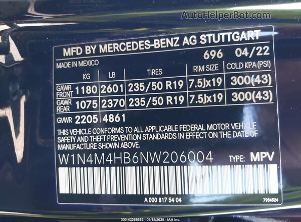 W1N4M4HB6NW206004 2022 MERCEDES-BENZ GLB-CLASS Черный Вид подкапотного пространства