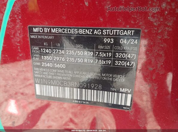 W1N9M0CB3RN091928 2024 MERCEDES-BENZ EQB 250 SUV Red Vista del compartimento del motor