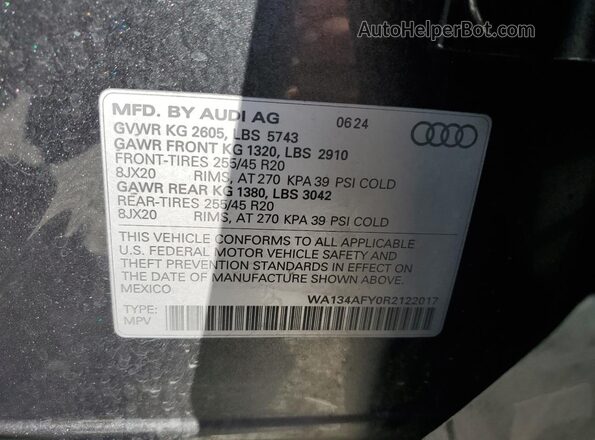 WA134AFY0R2122017 2024 AUDI SQ5 Gray Սալոնի 360 աստիճան տեսք