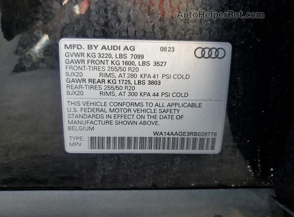 WA14AAGE3RB028778 2024 AUDI Q8 Black Vista de la etiqueta del VIN
