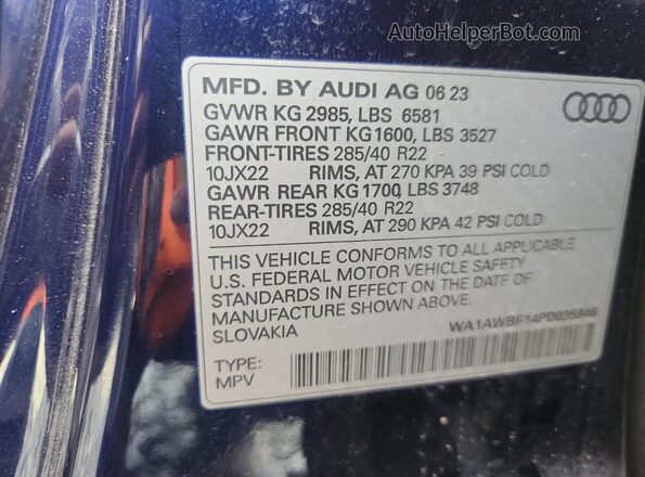 WA1AWBF14PD035846 2023 AUDI SQ8 Blue Widok wnętrza 360 stopni