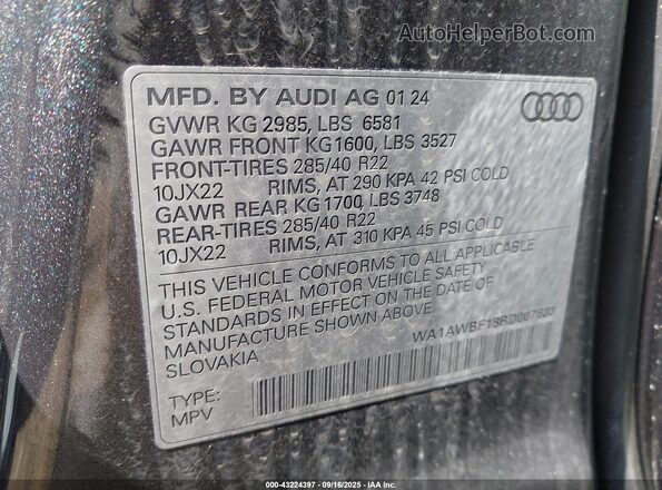 WA1AWBF18RD007633 2024 AUDI SQ8 Gray Widok komory silnika