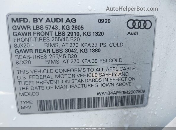 WA1B4AFY0M2007809 2021 AUDI SQ5 Белый Вид подкапотного пространства