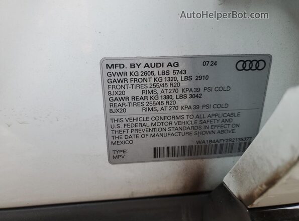 WA1B4AFY2R2135377 2024 AUDI SQ5 White Вид наклейки з VIN-кодом