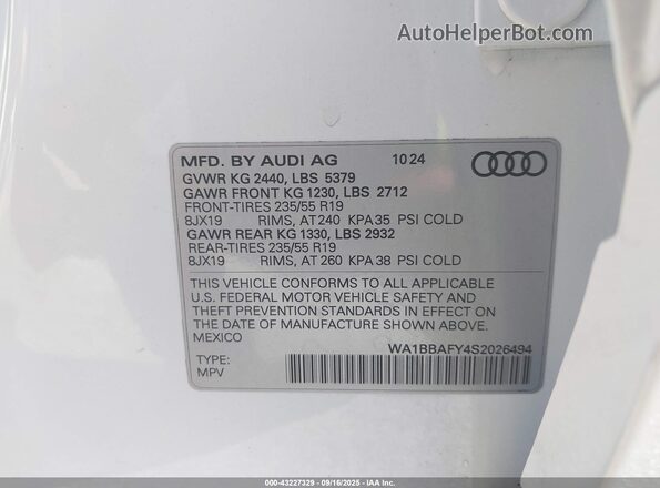 WA1BBAFY4S2026494 2025 AUDI Q5 Белый Вид подкапотного пространства