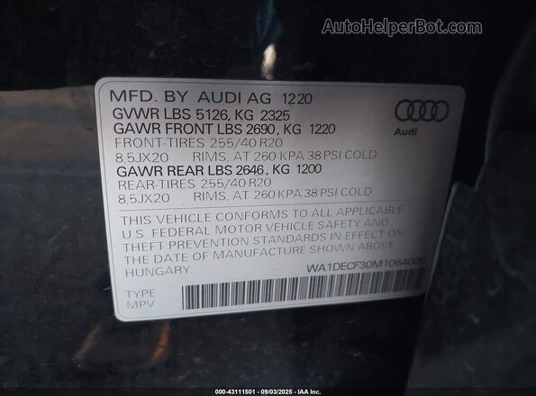 WA1DECF30M1064006 2021 AUDI Q3 Черный Вид подкапотного пространства