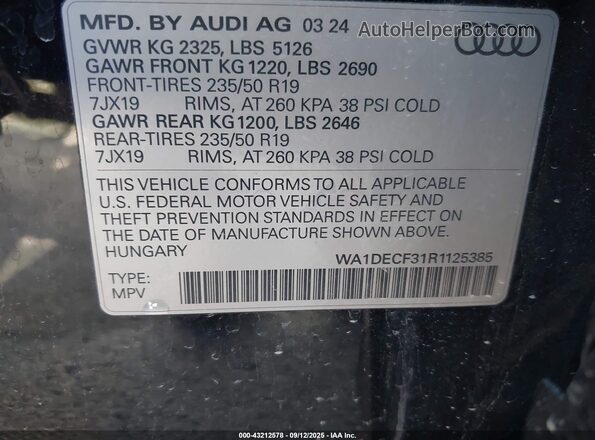 WA1DECF31R1125385 2024 AUDI Q3 Черный Вид подкапотного пространства
