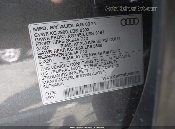 WA1LCBF73SD002965 2025 AUDI Q7 Gray Widok komory silnika