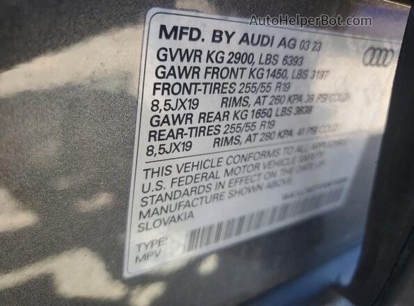 WA1LCBF77PD018304 2023 AUDI Q7 Gray Вид наклейки з VIN-кодом