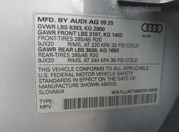 WA1LJAF76MD013008 2021 AUDI Q7 Черный Панорамный вид салона 360°