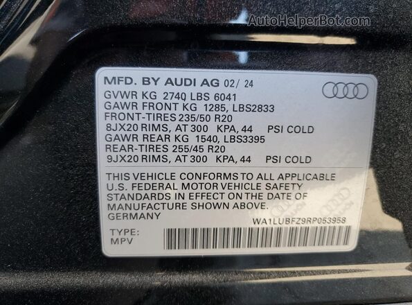 WA1LUBFZ9RP053958 2024 AUDI Q4 Серый Панорамный вид салона 360°