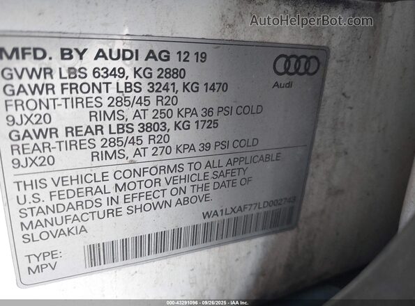 WA1LXAF77LD002743 2020 AUDI Q7 Белый Вид подкапотного пространства