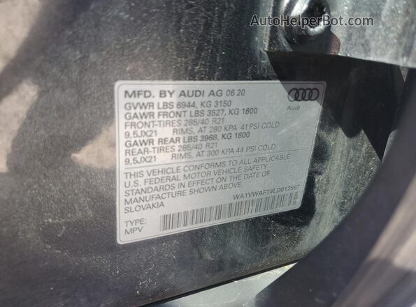 WA1VWAF74LD012867 2020 AUDI SQ7 Gray სალონის 360-გრადუსიანი ხედი