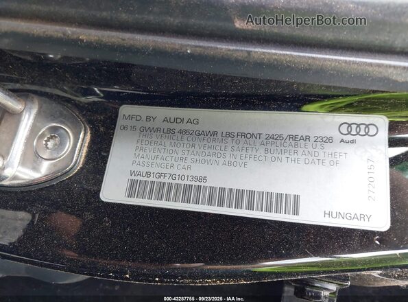 WAUB1GFF7G1013985 2016 AUDI S3 Black Շարժիչի բաժամունքի տեսք