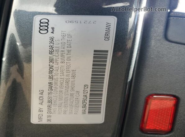 WAUB4CF50JA127129 2018 AUDI S5 Gray Շարժիչի բաժամունքի տեսք