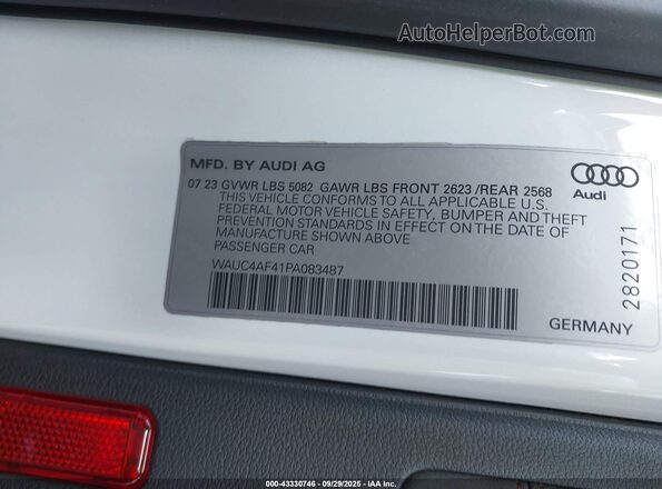 WAUC4AF41PA083487 2023 AUDI S4 White Widok komory silnika