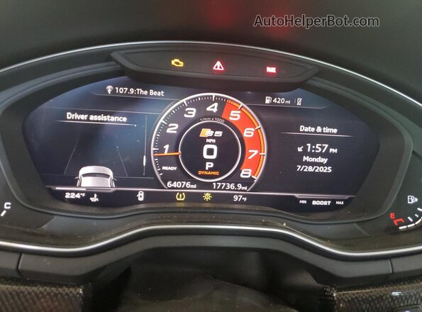 WAUC4CF55JA064159 2018 AUDI S5 Black Instrument cluster view