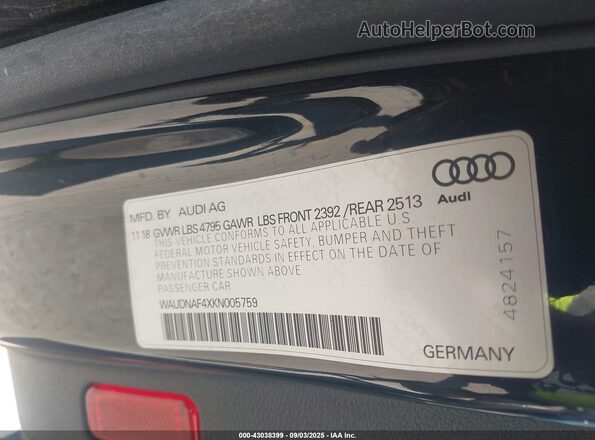 WAUDNAF4XKN005759 2019 AUDI OTHER Black Widok komory silnika