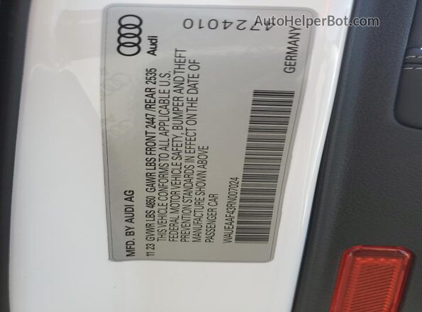 WAUEAAF43RN007024 2024 AUDI OTHER White VIN կոդի պիտակի տեսք