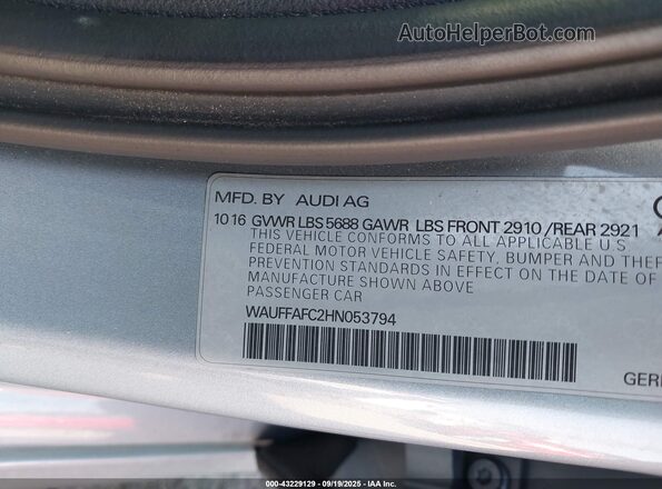 WAUFFAFC2HN053794 2017 AUDI S6 Серебряный Вид подкапотного пространства
