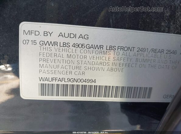 WAUFFAFL9GN004994 2016 AUDI OTHER Blue Вид підкапотного простору
