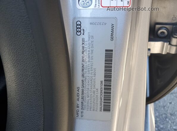 WAUW2AFC0GN091096 2016 AUDI S7 Silver VIN კოდის სტიკერის ხედი
