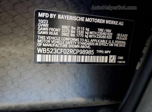 WB523CF02RCP98985 2024 BMW IX Blue 360 interior view