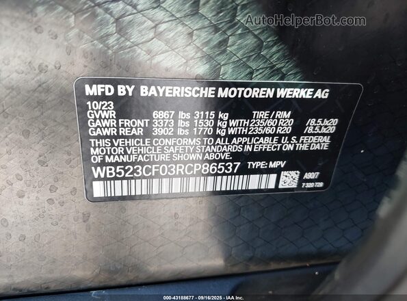 WB523CF03RCP86537 2024 BMW IX Gray Vista del compartimento del motor