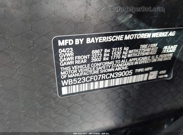 WB523CF07RCN39005 2024 BMW IX Black Vista del compartimento del motor