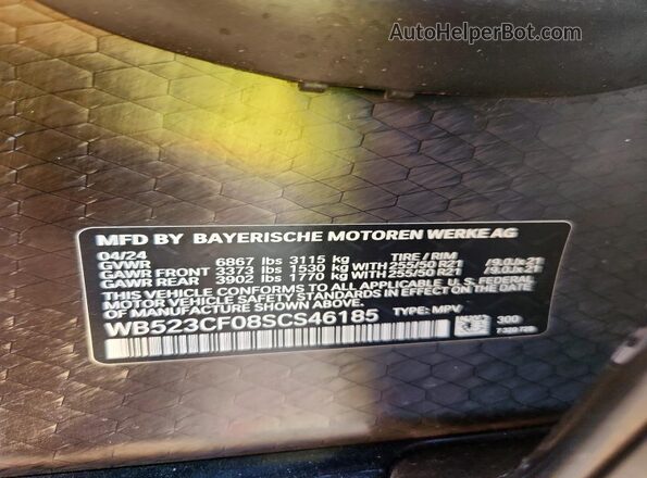 WB523CF08SCS46185 2025 BMW IX White VIN sticker view