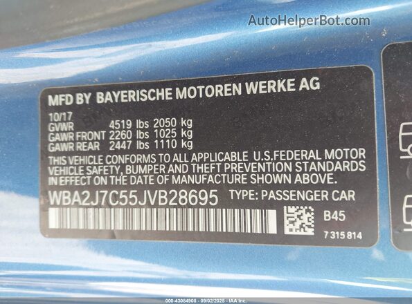 WBA2J7C55JVB28695 2018 BMW M2 Синий Вид подкапотного пространства
